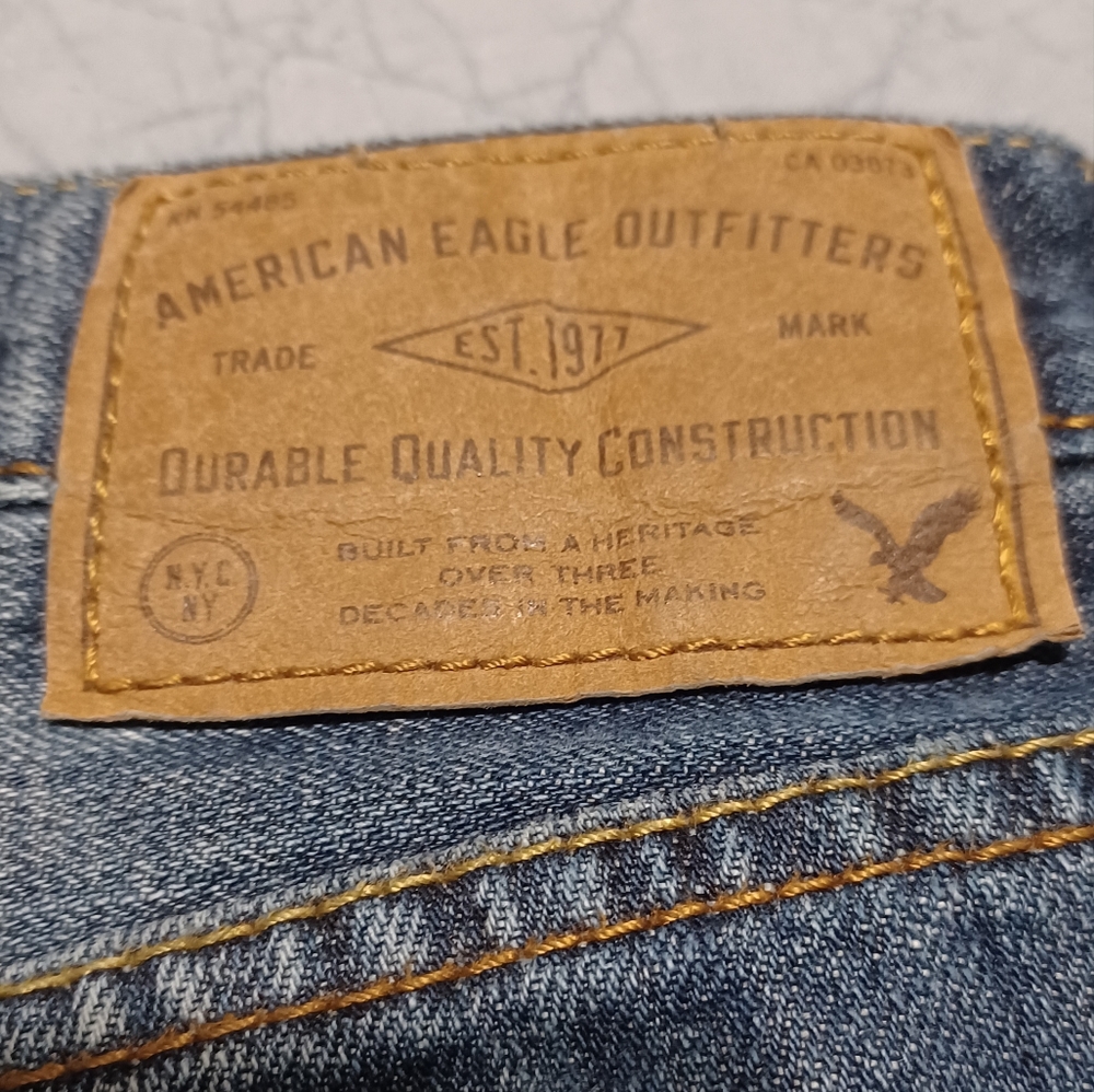 American Eagle men's jeans 29x32 factory distressed slim straight 100% cotton - Picture 6 of 7
